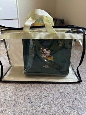 Disney x Coach Dempsey Tote 22 With Sled Motif Mickey Mouse Dark Pine CM844